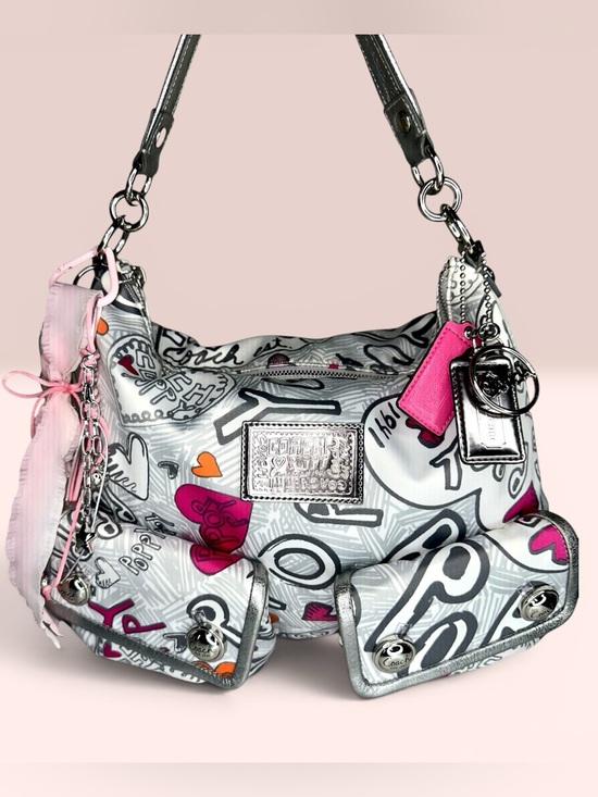 Coach Handbags - Coach Poppy Silver Graffiti Boho Bag